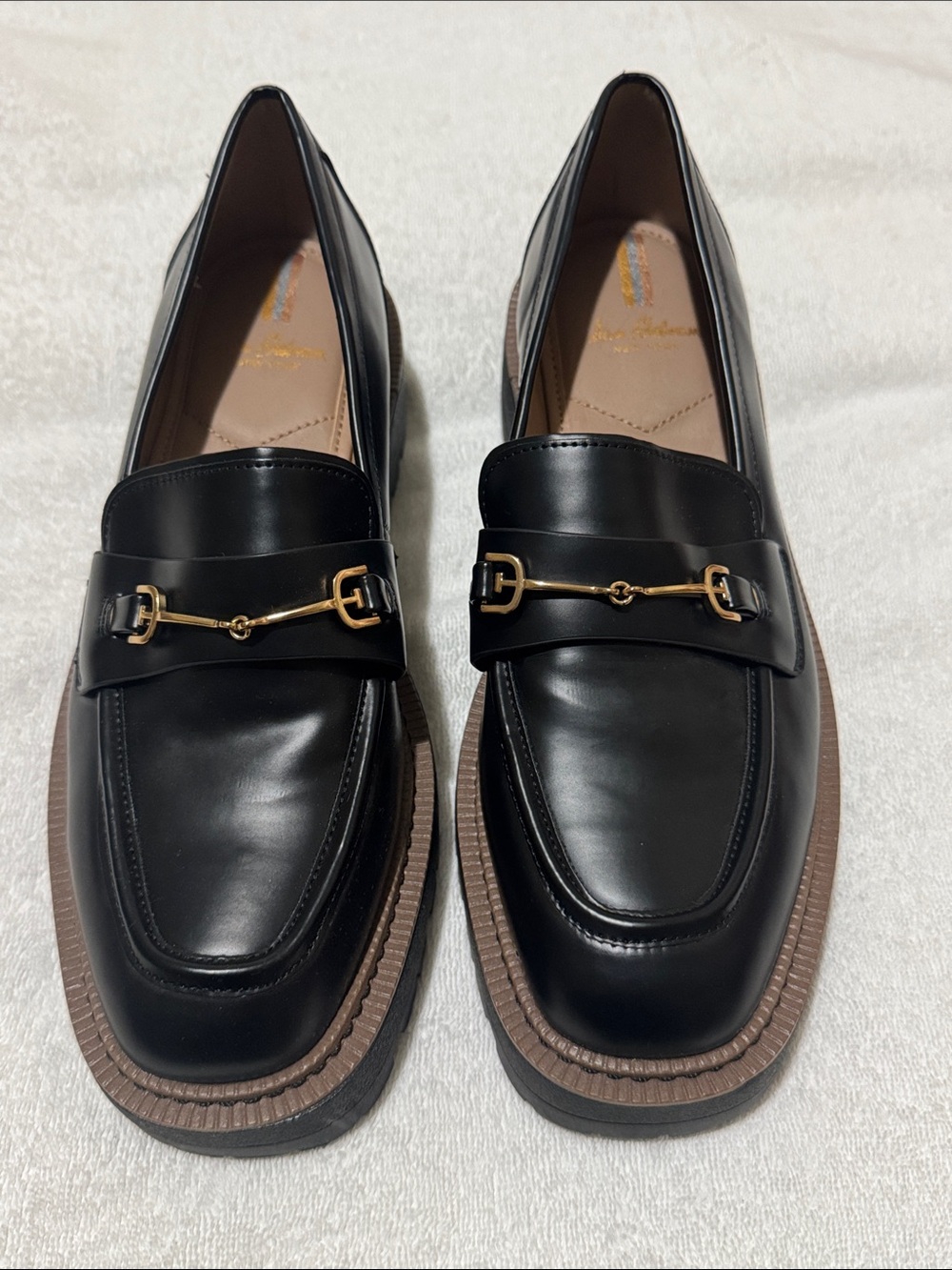 Sam Edelman Black Leather Bit Loafers with Gold Hardware
